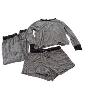 Stars Above Striped 3 Piece Lounge Set Small Top Shorts Joggers Black White